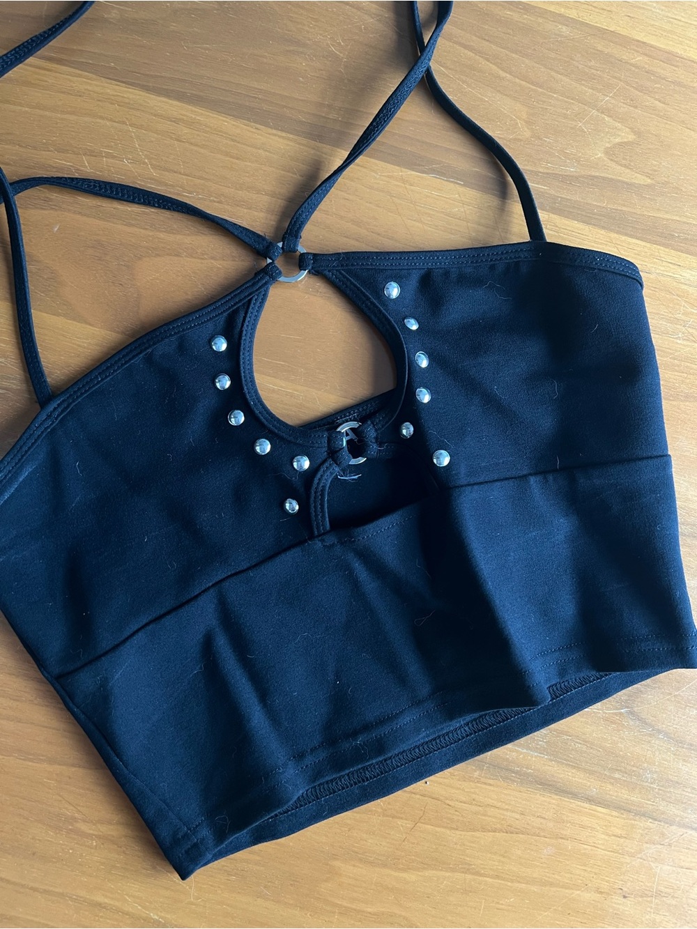 I.AM.GIA Black Studded Keyhole Halter Crop
